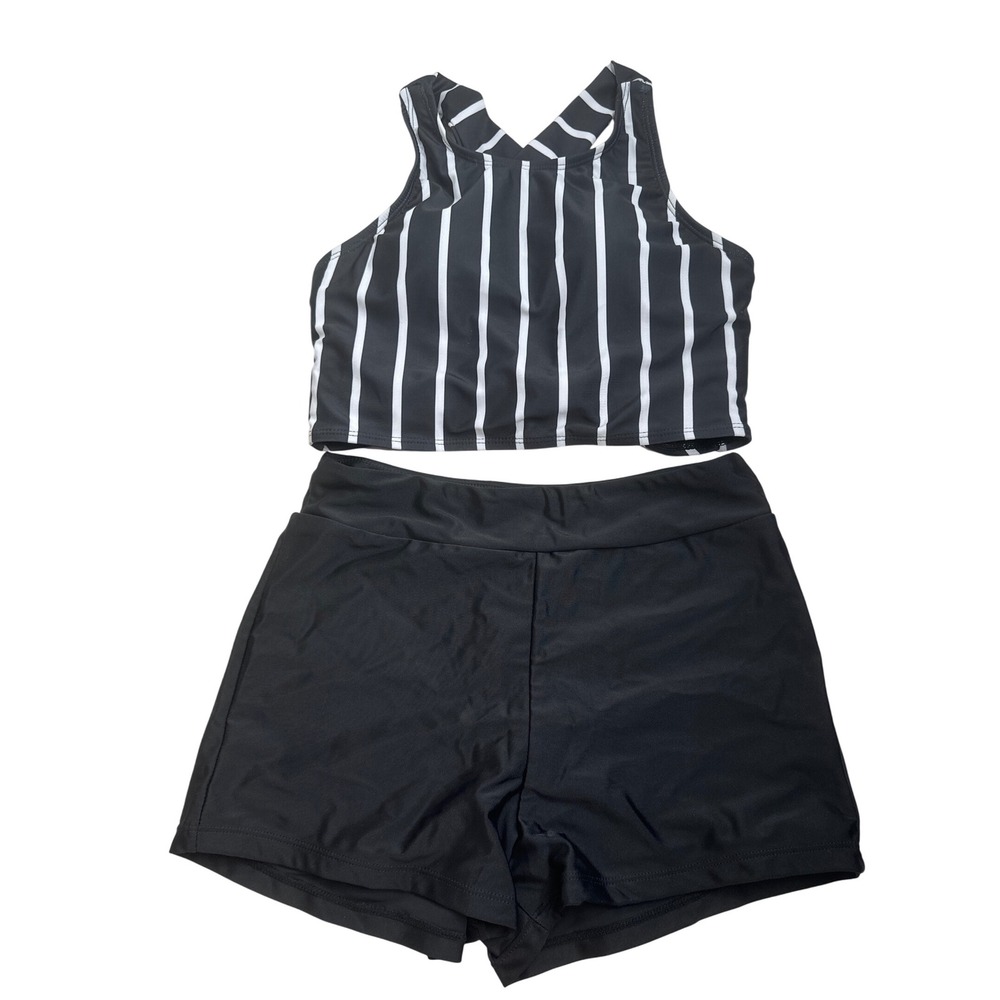 Black and White Striped Bikini Set